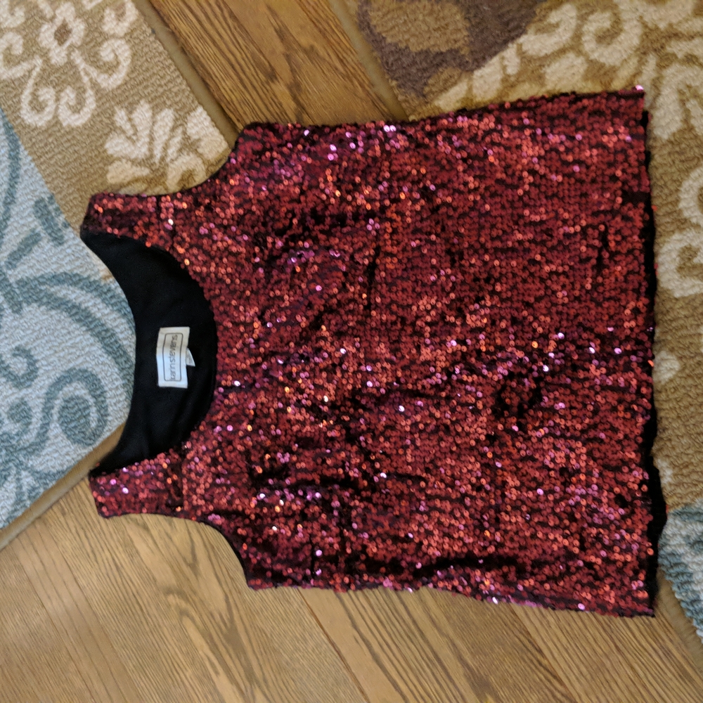 Karin Stevens red sequin tank top
